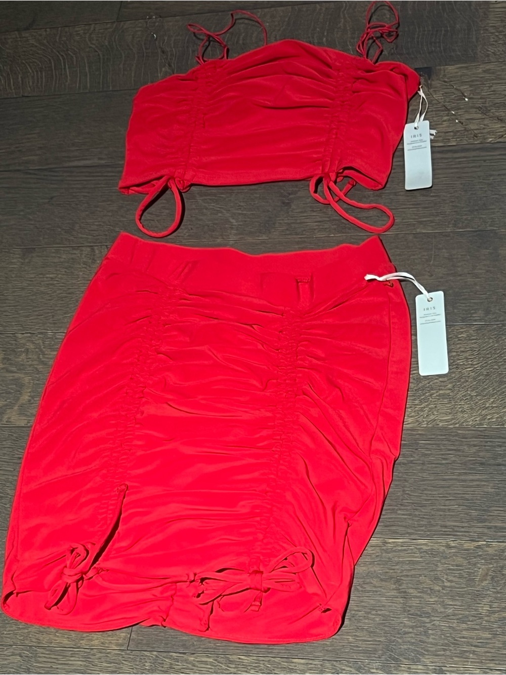 iris Red Ruched Mini Set - Crop Top & Skirt